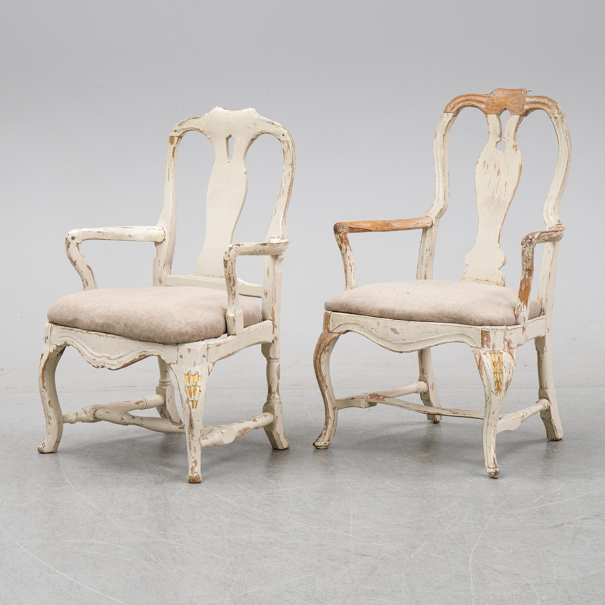Two similar rococo armchairs, second half of the 18th century.