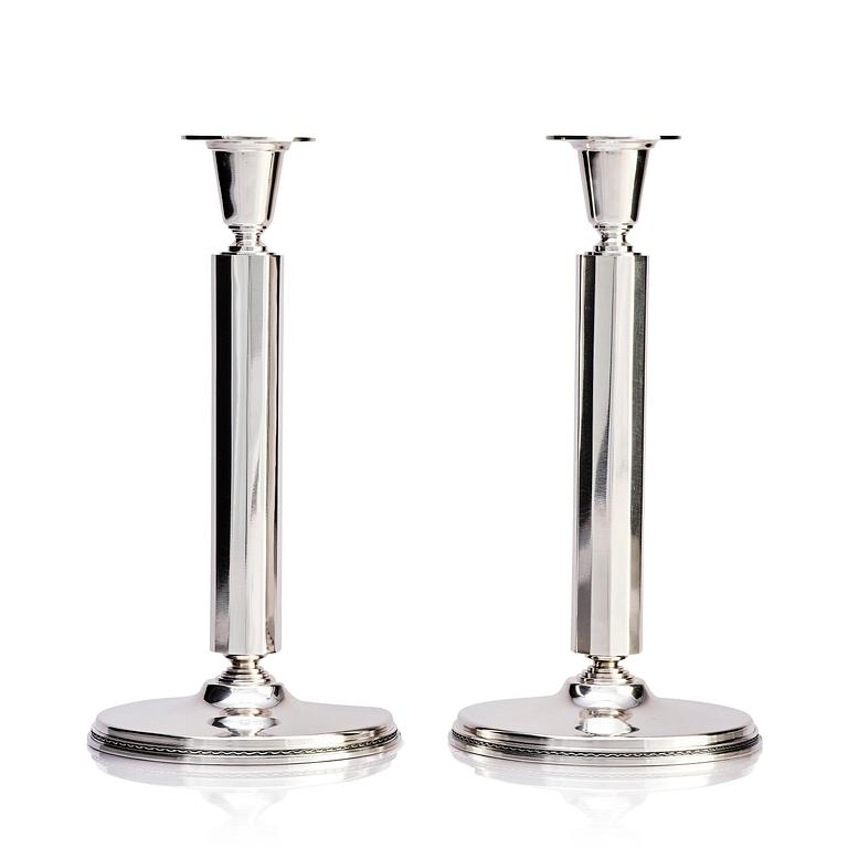 Atelier Borgila, a pair of sterling silver candlesticks, Stockholm 1982.