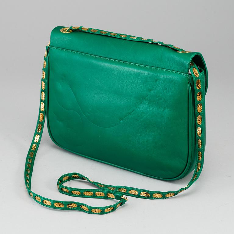 BALLY, a green leather handbag.