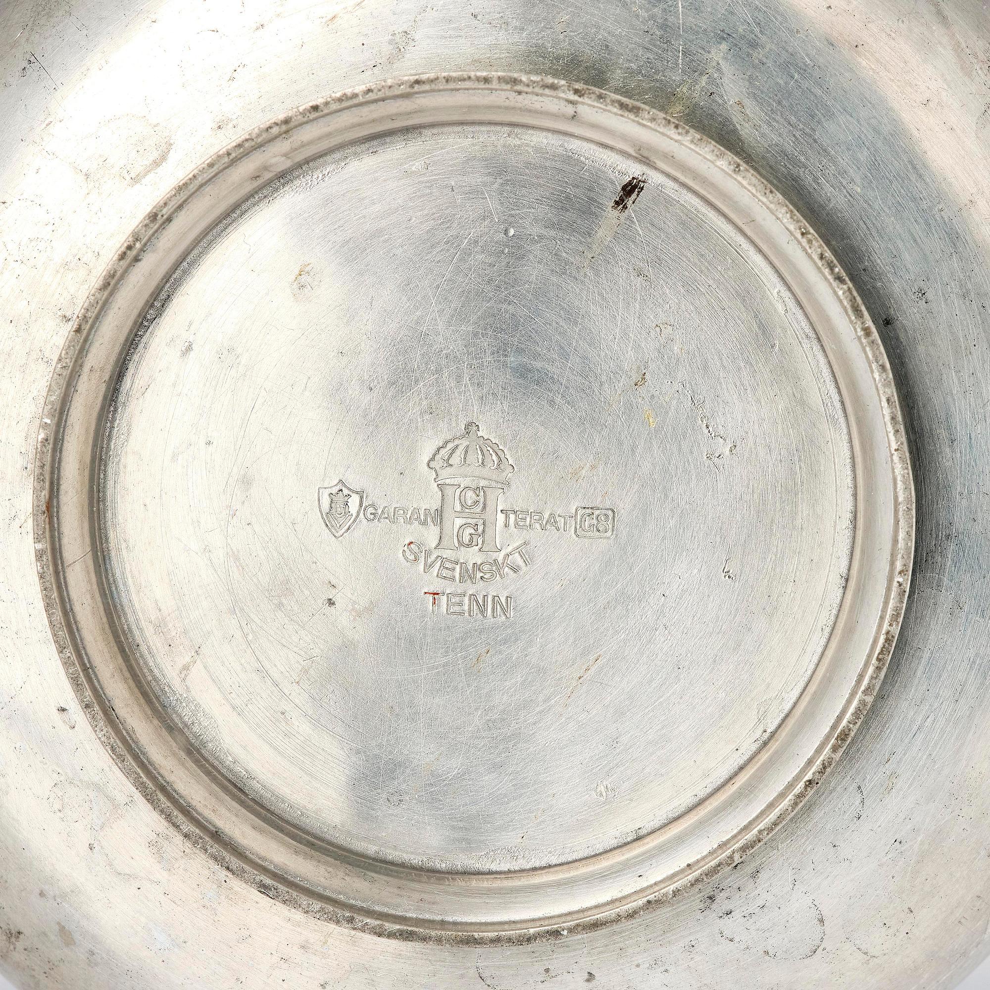 Sylvia Stave, a pewter and brass vase model 5557, C.G. Hallberg, Stockholm, 1933.