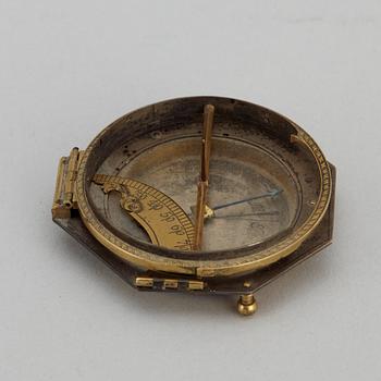 A silvered and brass German equinoctial compass sundial signed Johann Willebrand in Augspurg 48.
