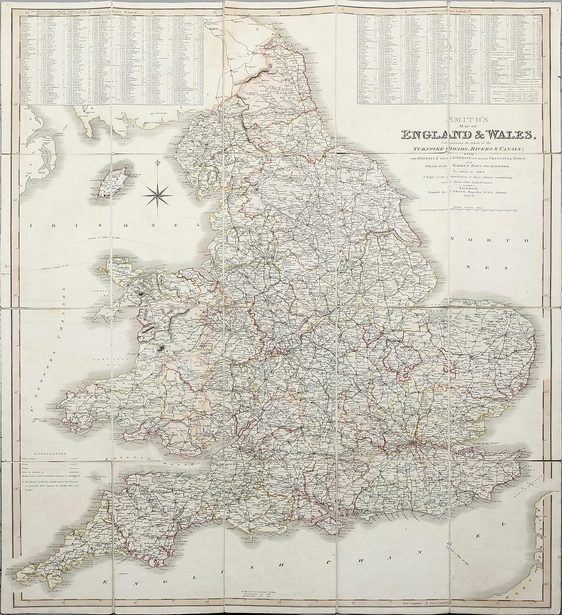 ATLAS, "Smiths" Map of England & Wales", Travelling Roads, Canals, England 1827.