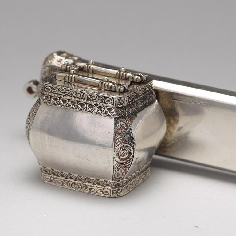 A Ottoman early 20th century parcel-gilt silver "Divid", a penn and ink-case.