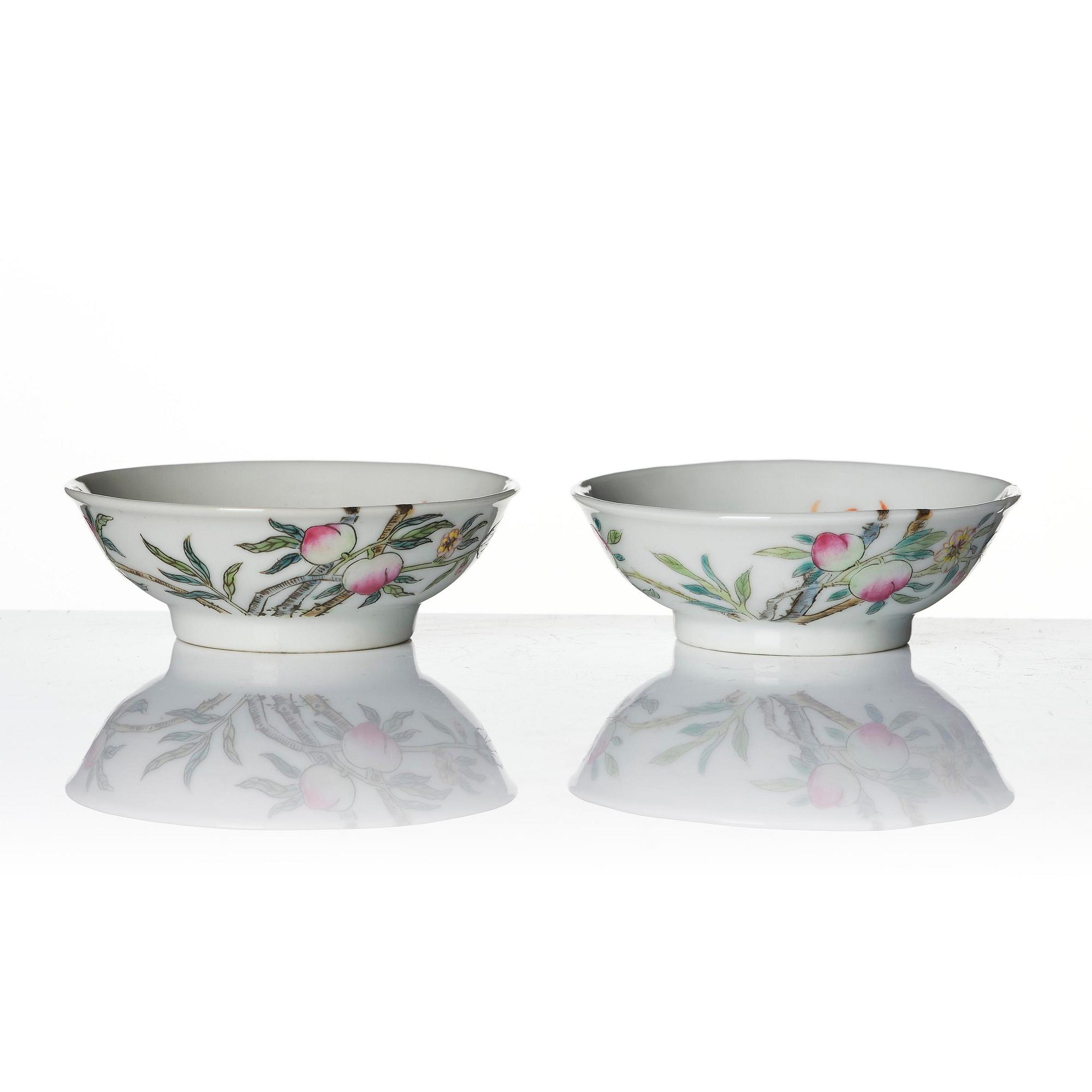 A set of six (5+1) small Chinese 'peaches' dishes, late Qing dynasty/Republic.