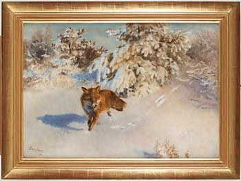 Bruno Liljefors, Winter landscape with fox.