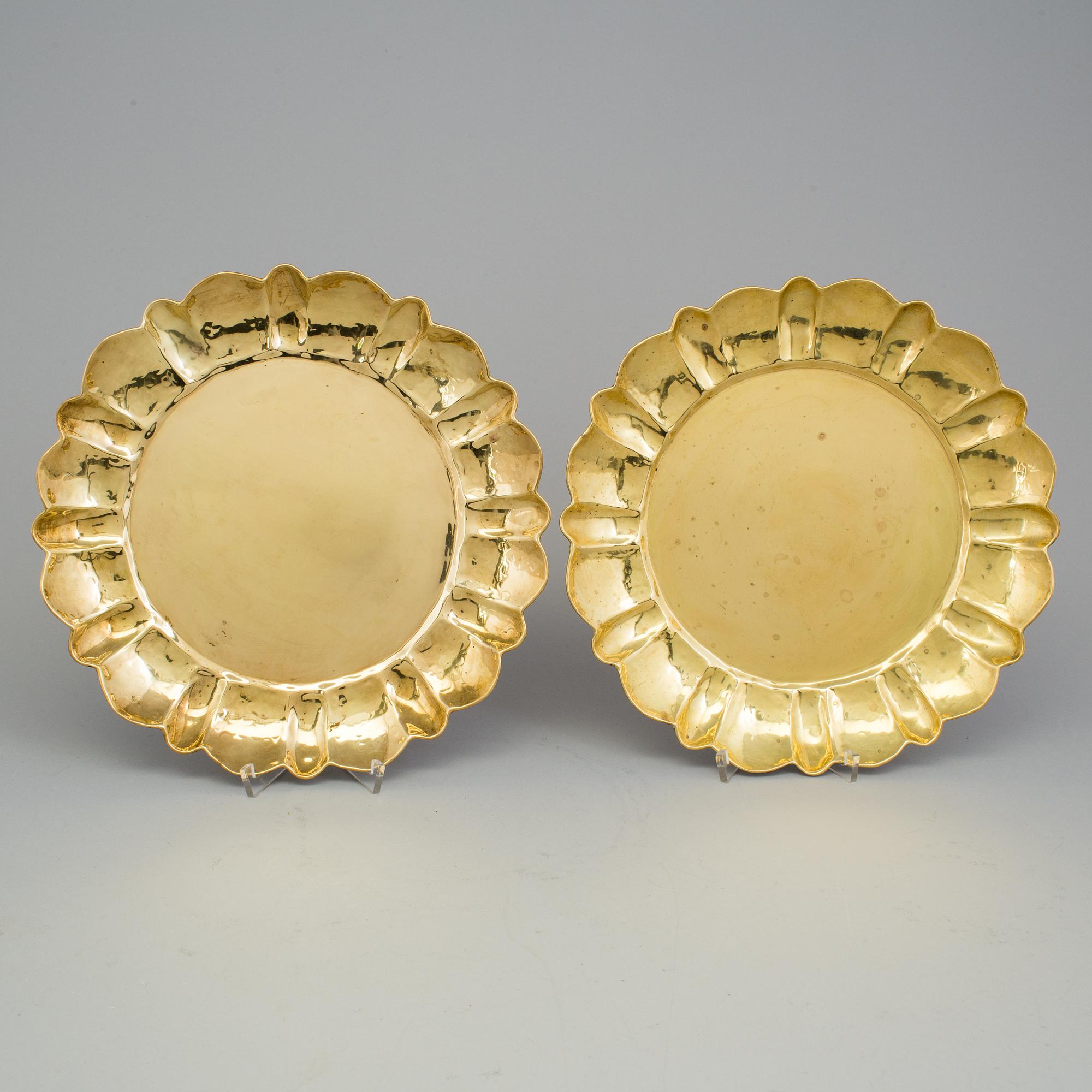 LARS HOLMSTRÖM, a pair of brass plates, Arvika, mid 20th century.