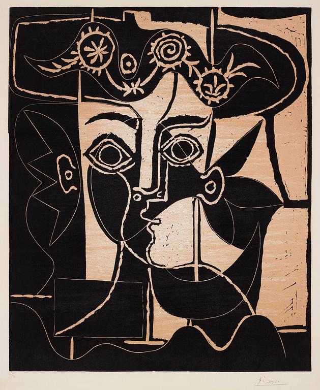 Pablo Picasso, "Grande tête de femme au chapeau orné".