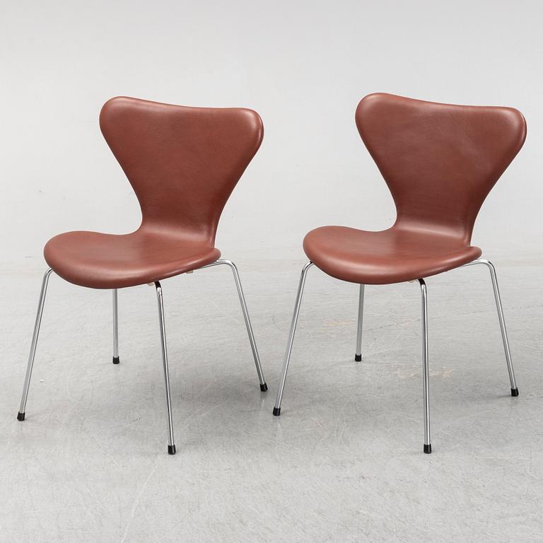 ARNE JACOBSEN, stolar, 6 st, "Sjuan", Fritz Hansen, Danmark.
