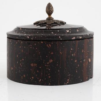 A Swedish Empire porhyry lidded butter box, first part 19th century.