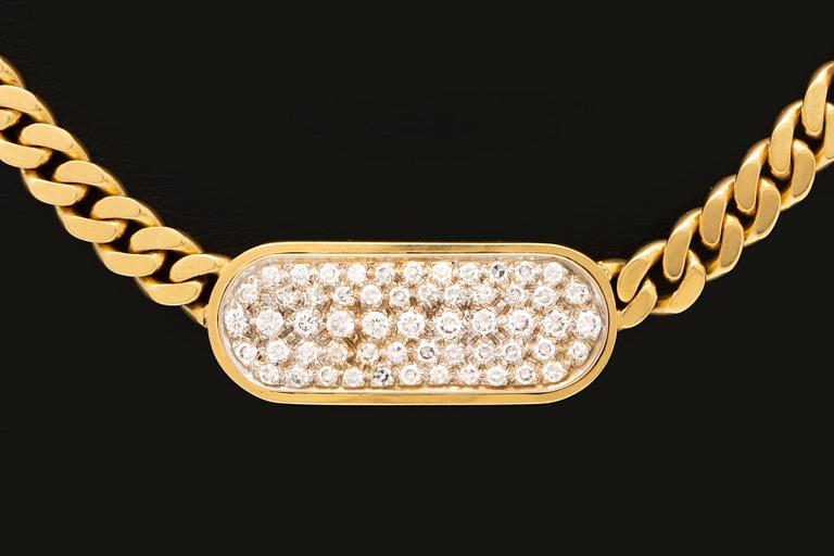 Necklace 18K gold with brilliant and singel-cut Diamonds approx 1 ct, total weight 56,7 g.