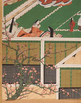 A Japanese six fold screen, Edo period (1603-1868).