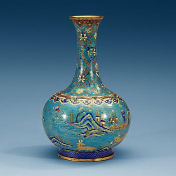 1508. A Cloisonné vase decorated with figures and deers in a landscape, Qing dynasty, 19th Century.