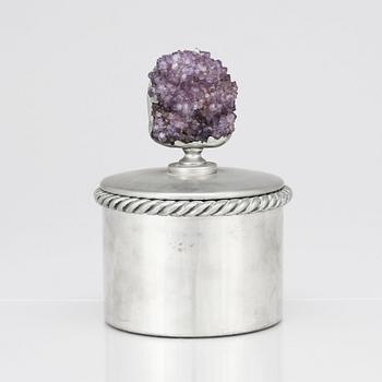 Estrid Ericson, a pewter lidded jar with an amethyst finial, Svenskt Tenn, Stockholm 1972.