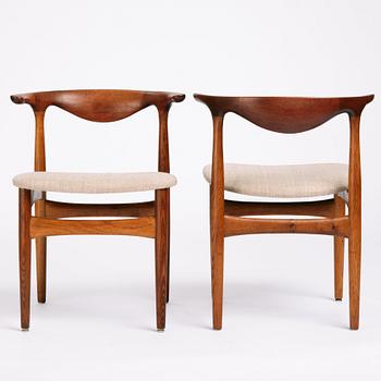 Knud Faerch, a set of six teak 'Cowhorn model 251 chairs', Slagelse Møbelvaerk, Denmark, 1950-60s.