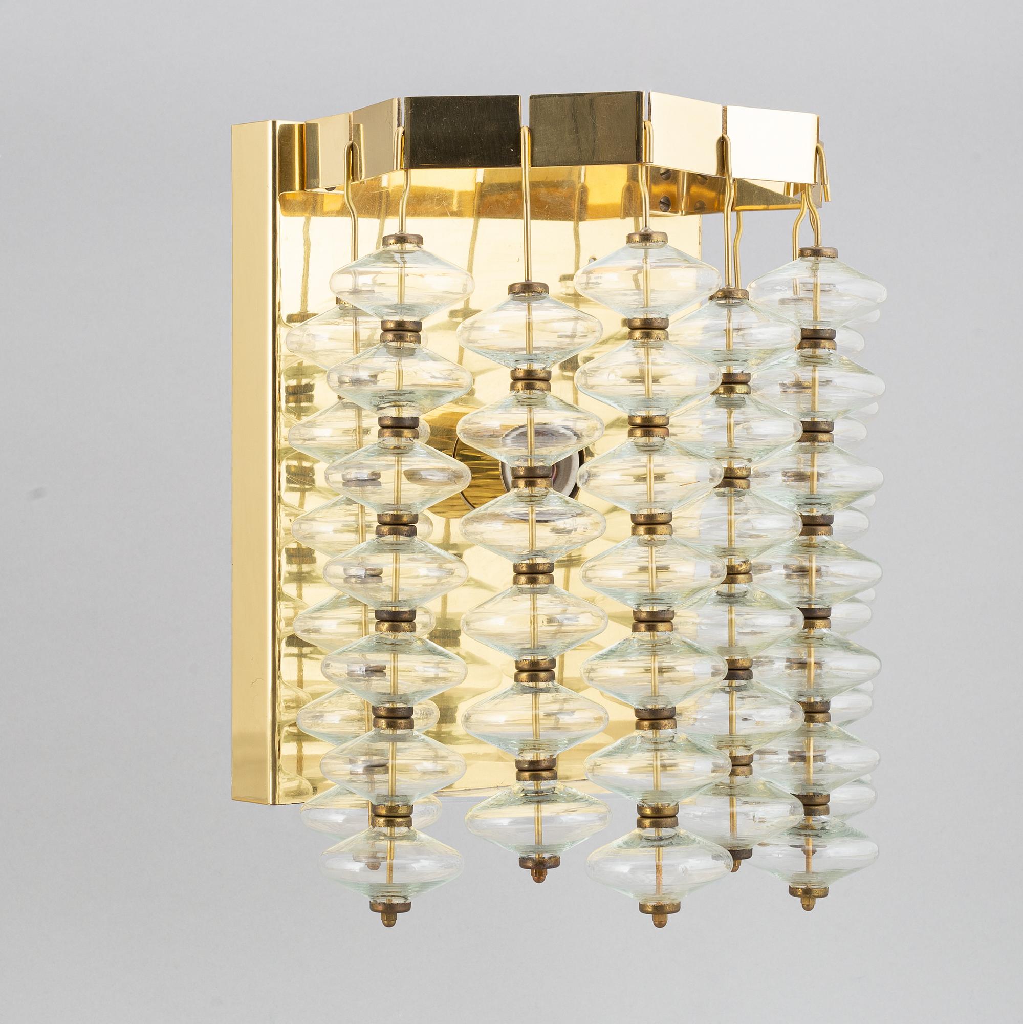 Hans-Agne Jakobsson, an 'Estrella V-258' brass and glass ceiling light, Markaryd, probably 1960's.