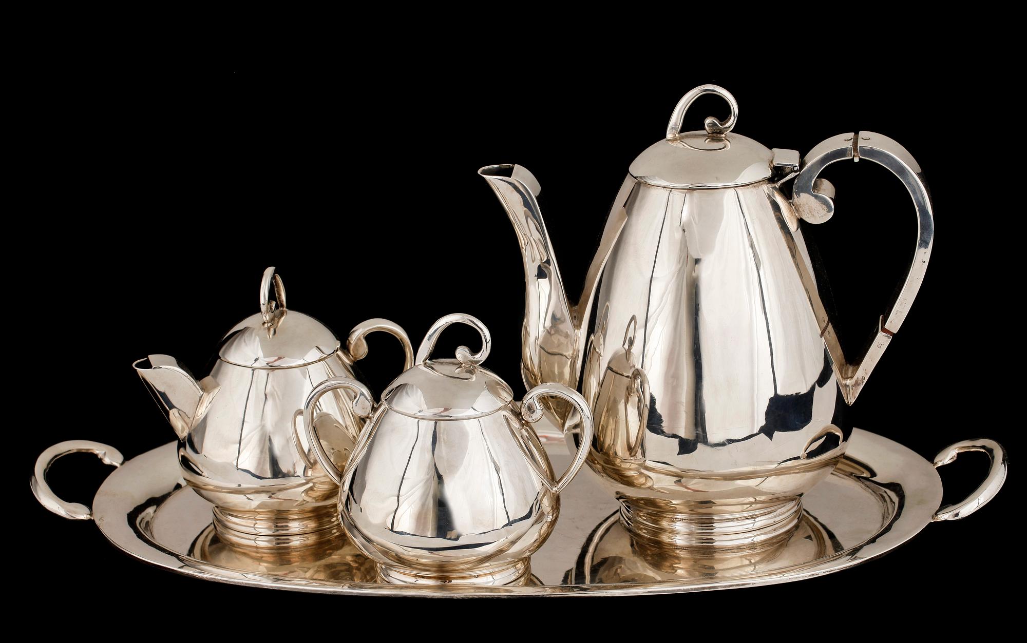 KAFFESERVIS, 4 delar, silver, Mexico, 1900-tal. Vikt ca 2420 gr.