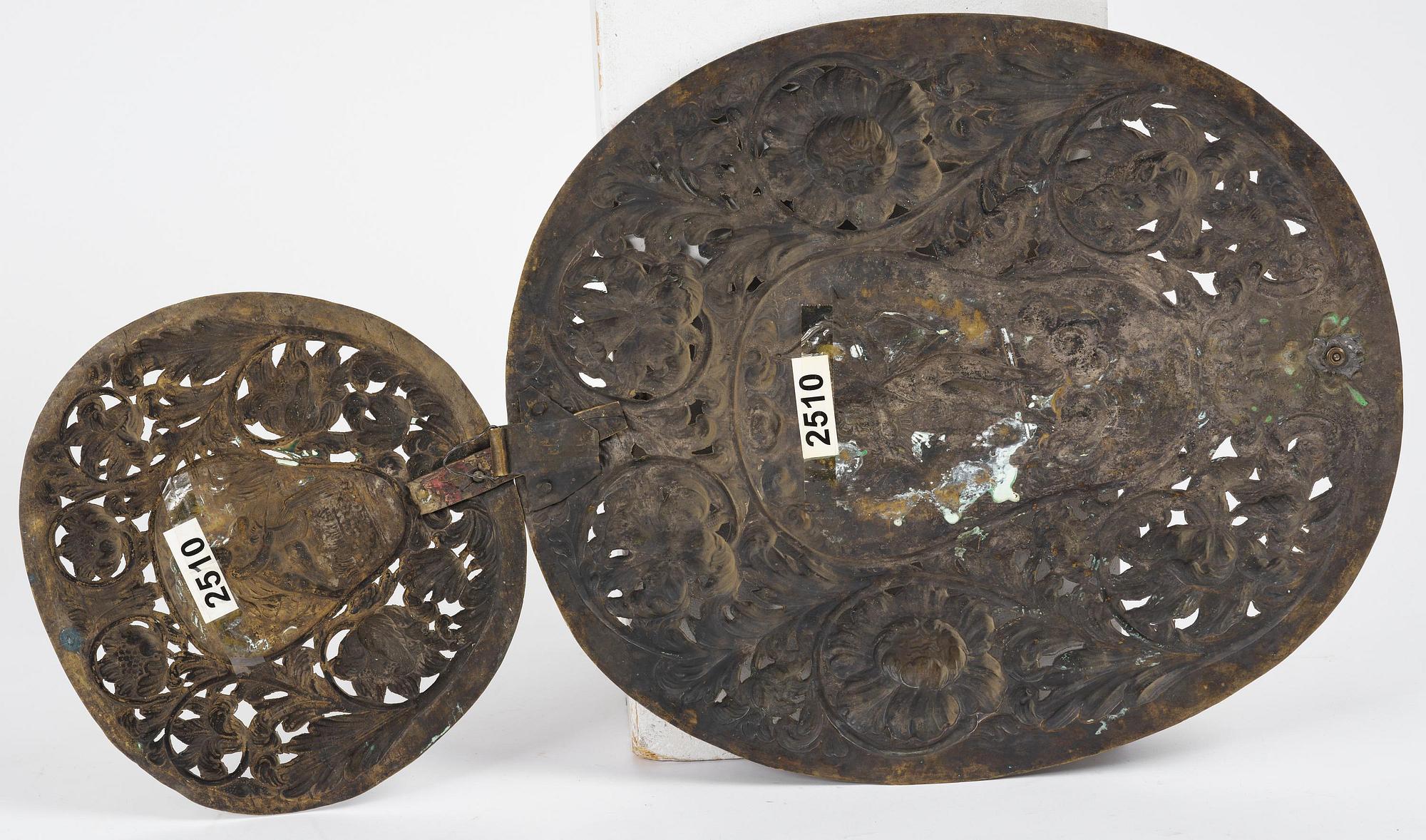 A set of four Swedish Baroque repoussé silvered brass reflector one-branch reflector plates, ca 1690-1700.