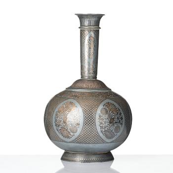 A metal base enamelled and silver inlay Surahi, Bidar, Deccan India 19th century.