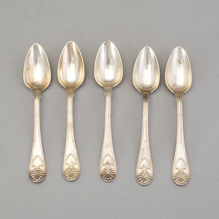 A set of six Swedish 19th century silver dinner-spoons, mark of Johan Carlssons widow, Norrkoping 1836.