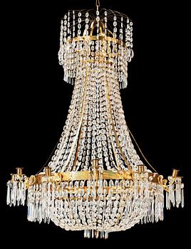 1601. A Swedish Empire 1820/30's thirteen-light chandelier.