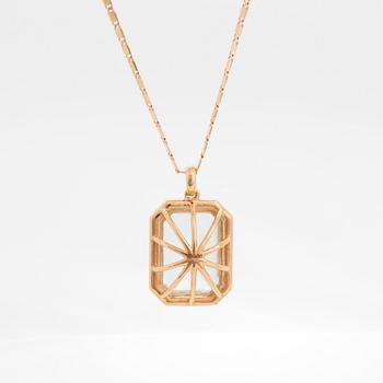 Emerald-cut aquamarine and brilliant-cut diamond necklace.