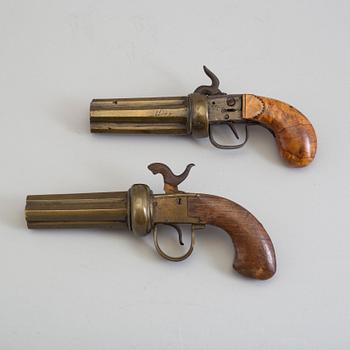 2 Swedish end of the 19th century brass percussion revolvers.