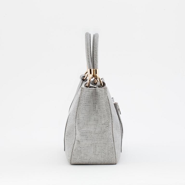 EMPORIO ARMANI, a grey lizzard embossed leather handbag.