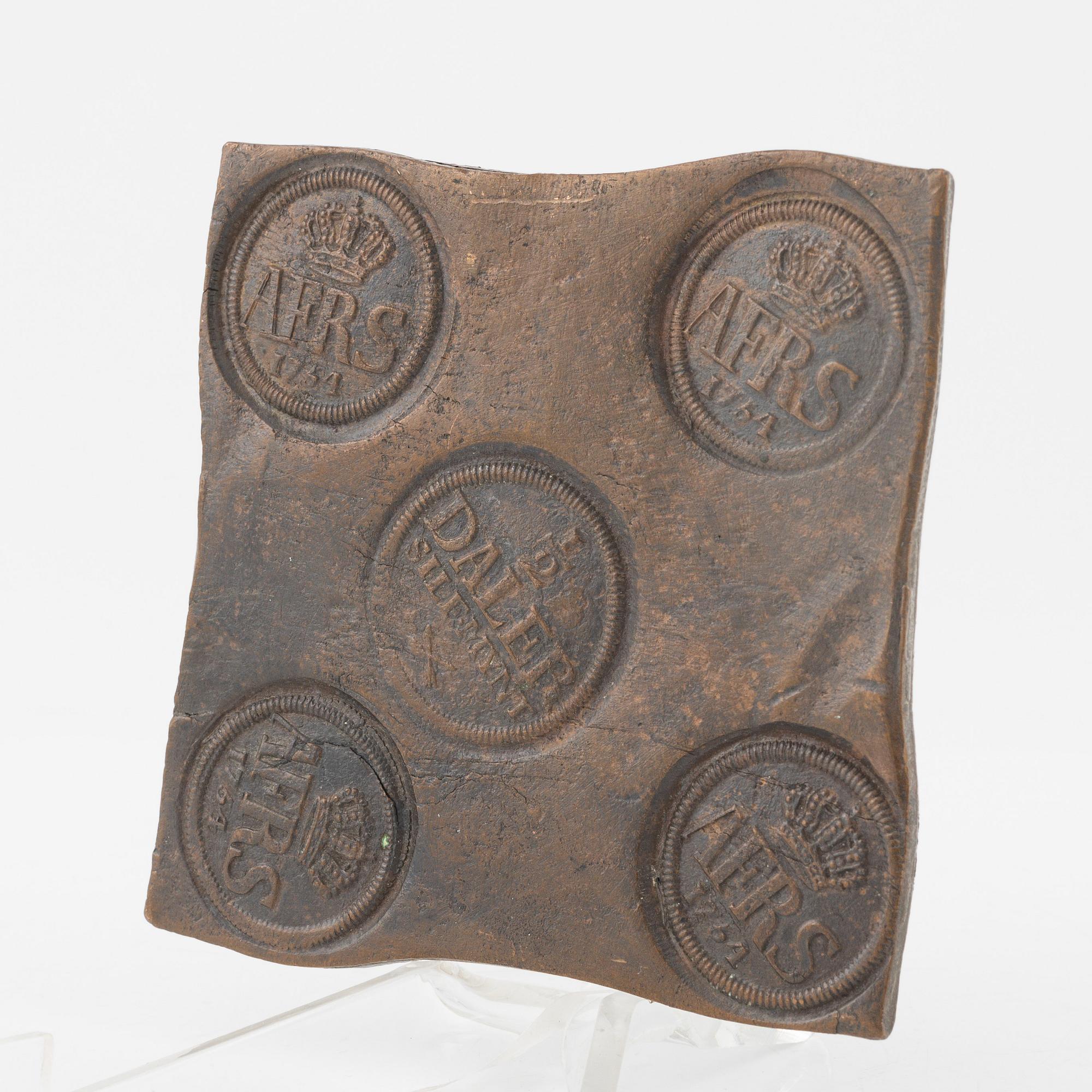 Plåtmynt, Adolf Fredrik, 1/2 daler silvermynt, 1754, Avesta.