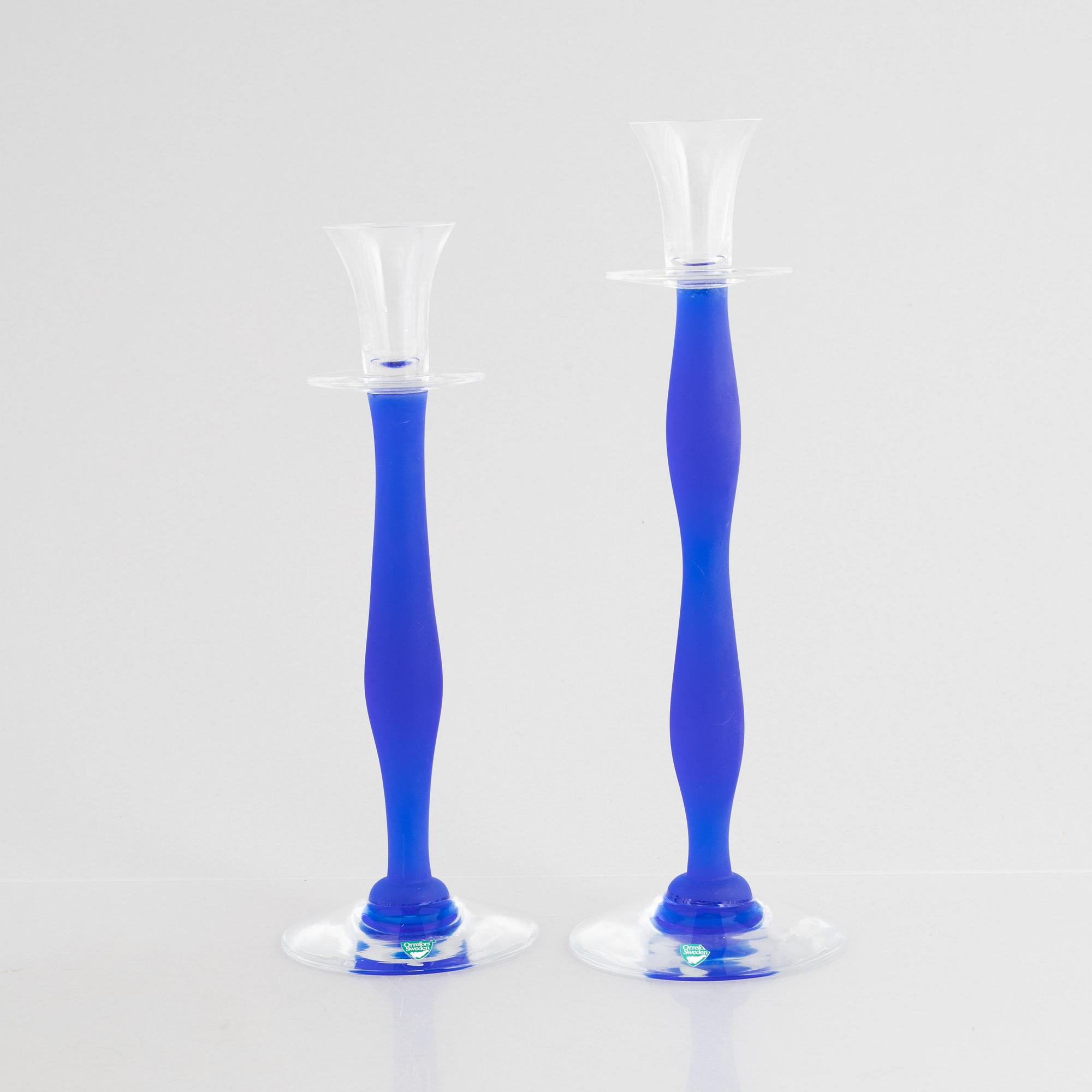 Anne Nilsson, candlesticks, 4 pcs, glass, "Celeste", Orrefors.