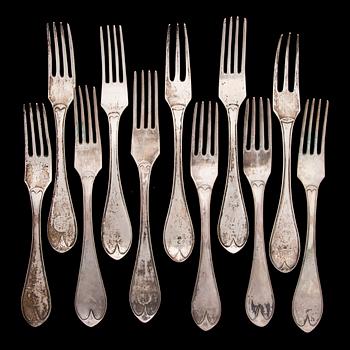 GAFFLAR, 11 st, silver, gammalsvensk modell, Finland 1800-talets början och första hälft. Vikt 654 g.