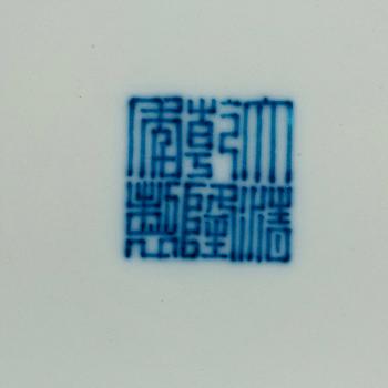 A finely painted dragon dish, Republic (1912-49) with Qianlong seal mark in underglaze.