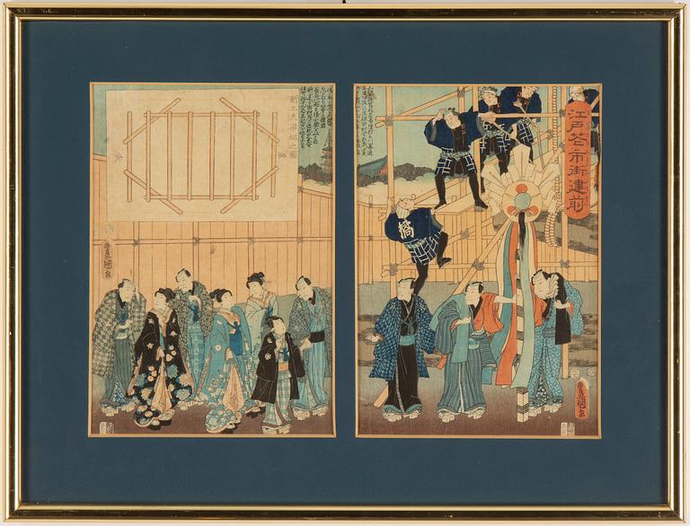 Utagawa Kunisada, a coloured diptych, Japan, 19th century.