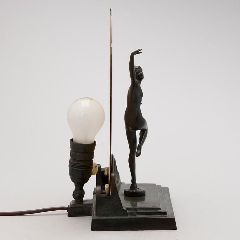 BORDSLAMPA, art déco. 1920-tal. Märkt Äkta brons.