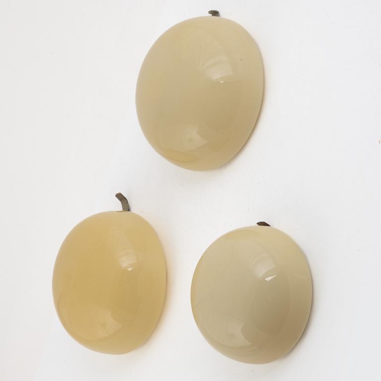 Ceiling/wall lamps, a set of three flush mounts, Sweden 1930s.