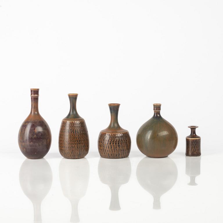Stig Lindberg, five stoneware vases, Gustavsbergs Studio, Sweden, 1963-1970.