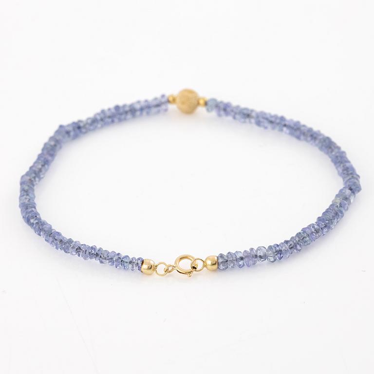 Collier och armband, med tanzaniter, lås 18K guld.