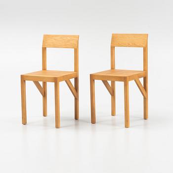 A set of eight signed stained pine 'Bracket Chairs' by Frederik Gustav for Frama, Copenhagen 2023.