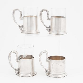 Four Russian silver tea glass holders, Moscow, mid 20-th century.