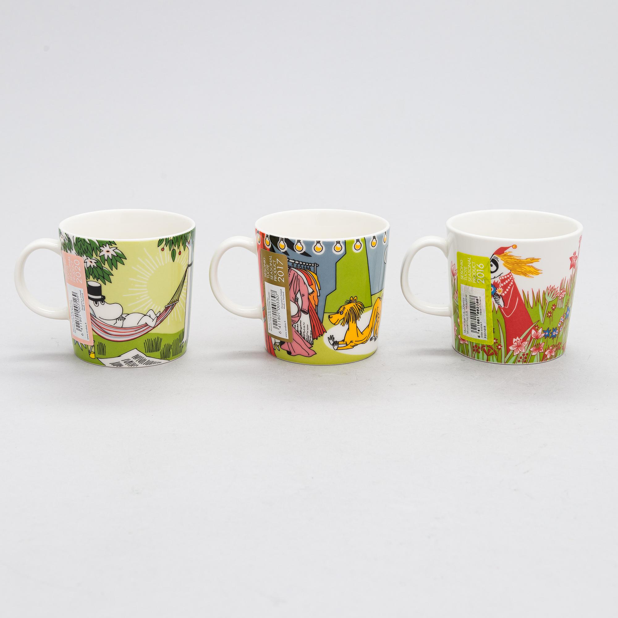 Muumimukeja, 12 kpl, ja kannu, posliinia, Moomin Characters, Arabia.