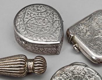 PARTI SILVERDOSOR, 9 st, Sverige och England, bla GEWE, Malmö. 1900-talets första hälft. Vikt ca 227g.