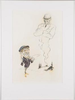 JUSSI AARNIO, piirros, sekatekniikka, signeerattu.