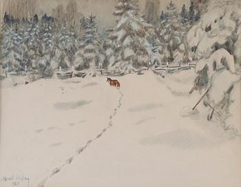 Harald Wiberg, Fox in a winter landscape.
