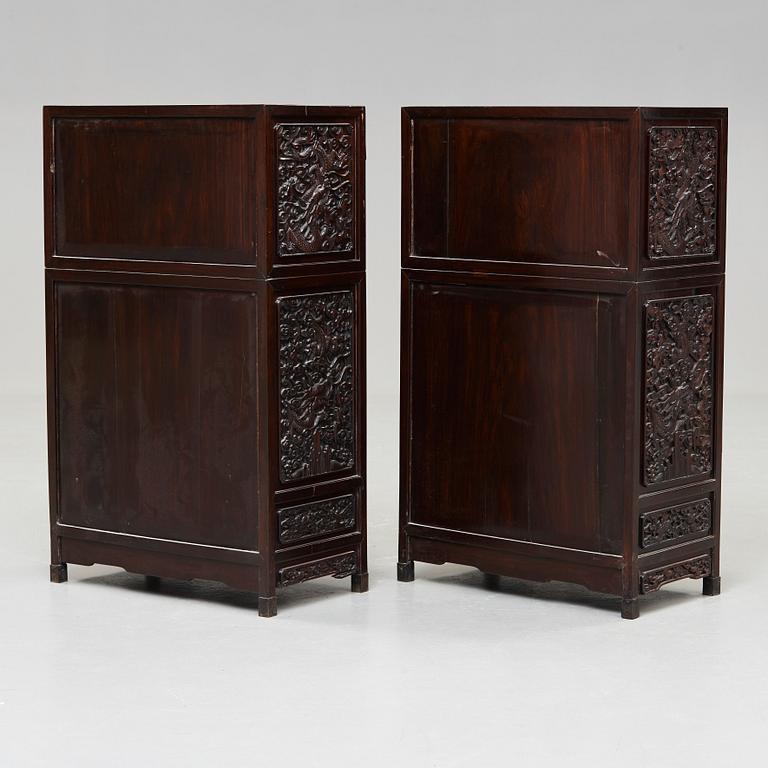 A pair of Chinese hardwood cupboards, late Qing dynasty (1644-1912).