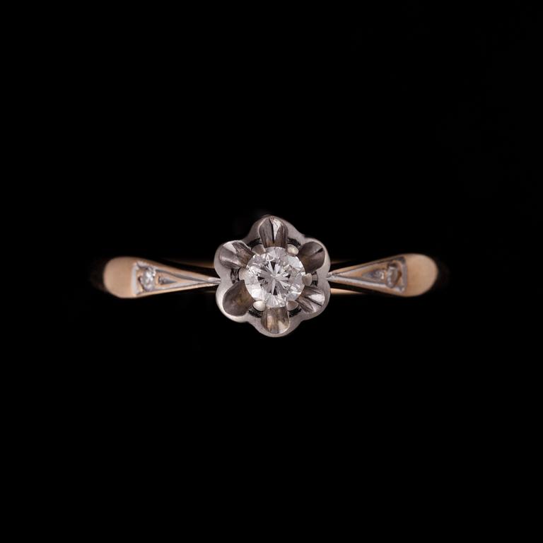 RING, 18K guld, briljantslipad diamant 0,10 ct. Finska stämplar 1979. Vikt ca 2 g.