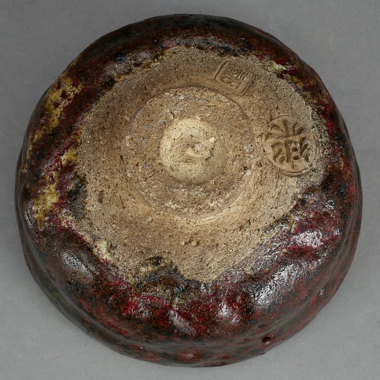 TESKÅL, Raku, stengods, Japan, troligen 1800/1900-tal, signerad.