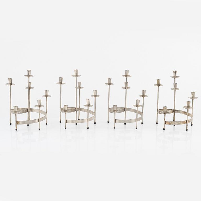 Harry Boström, kandelabrar, 4 st, vitmetall, 'Spiral', Bo Svensk.