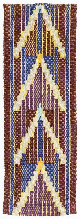 Agda Österberg, a textile, flat weave, approximately 151 x 52 cm, signed AÖ.