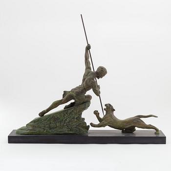 René André Varnier, 20th century. Sculpture. Signed. Patinated metall, stone base. Height 61 cm, length 85 cm.