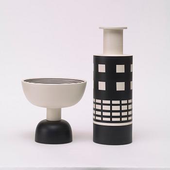 ETTORE SOTTSASS, vas samt skål på fot, Bitossi, Montelupo, Italien.