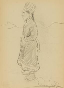 Einar Jolin, Stående samekvinna, Elegant dam i profil a tergo.